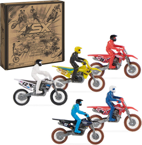 Supercross Authentic Die-Cast Motorcycles & Riders, 5-Pack | Includes 5 Bikes with Attached Pro Riders Like Ken Roczen, Metal Die-Cast Motors & Forks, Pretend Play Gifts for Kids Ages 3+