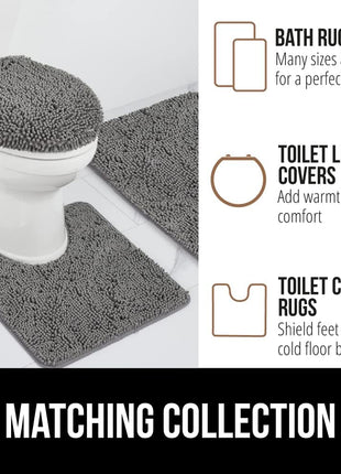 GORILLA GRIP Bath Rug Mat, Thick Soft Absorbent Chenille, Quick Dry Microfiber Mats, Rubber Backing Washable Shower Floor Rugs, Bathmat Runner, US Designed Bathroom Home Decor Accessories 24x17, Grey