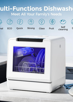 EUHOMY Countertop Dishwasher, 8 Programs Portable Dishwasher with 5L Built-in Water Tank and Inlet hose, No Hookup Needed, Mini Dishwasher with Self Clean/Baby Care/Air Dry, for Apartments, RVs, White