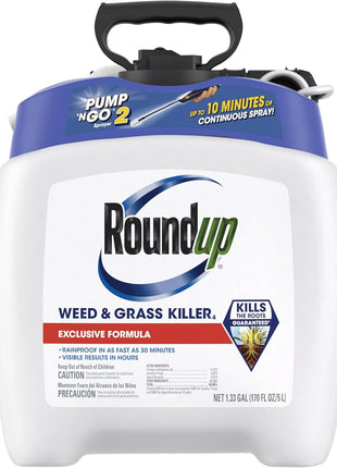 Roundup Weed and Grass Killer4 with Pump 'N Go 2 Sprayer, Use in and Around Flower Beds, Trees & More, 1.33 gal.