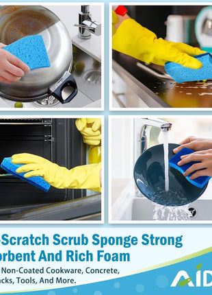 AIDEA Non Scratch Scrub Sponge, 24Count, Sponges for Dishes, Sponges Kitchen, Cleaning Sponge, Cleans Fast Without Scratching, Stands Up to Stuck on Grime, Cleaning Power for Everyday Jobs