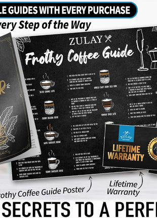 Zulay Kitchen Powerful Milk Frother Wand With Duracell Batteries - Ultra Fast Handheld Drink Mixer - Electric Whisk Foam Maker for Coffee, Lattes, Cappuccino & Matcha - Z1 Motor - Black