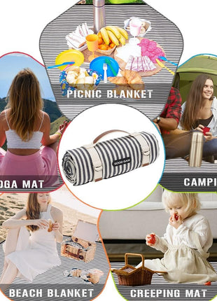 G GOOD GAIN Waterproof Picnic Blanket Portable with Carry Strap for Beach Mat or Family Outdoor Camping Party (Navy Blue)