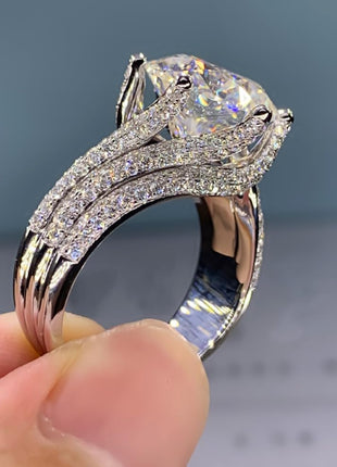 Sterling Silver Cubic Zirconia Ring, Layers Design Princess Cut Moissanite Simulated Diamond Solitaire Ring, Dainty Wedding Band CZ Half Eternity Stackable Engagement Ring Jewelry-Making-Patterns 8