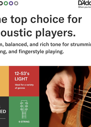 D'Addario EJ16-3D Phosphor Bronze Acoustic Guitar Strings 12-53, 3 Sets | Phosphor bronze acoustic guitar strings offer warm, bright, balanced tone, reliable intonation, durable feel and playability.