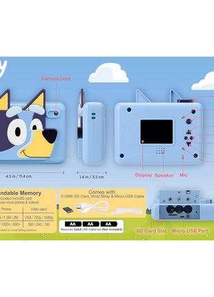 Bluey Kids Camera with SD Card, Digital Camera with Video Recording