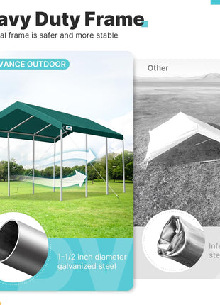 ADVANCE OUTDOOR 10x20 ft Heavy Duty Carport Potable Car Canopy Garage Party Tent Boat Shelter, Adjustable Height from 9.5 ft to 11 ft, Green
