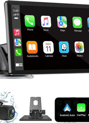 Wireless Carplay Screen for Car 7" HD Portable Car Stereo Touchscreen with Apple CarPlay and Android Auto with Mirror Link/Backup Camera/Bluetooth/GPS Navigation/AUX for All Vehicles