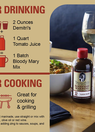 Demitri's Bloody Mary Seasoning Classic Recipe - Bloody Mary Mix - Concentrated Drink Mixer - Bold Rich Flavor - Perfect for Home Brunch Parties & Cocktails - 8oz Bottle (Pack of 1)