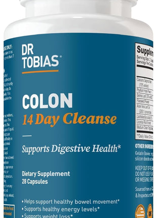 Dr. Tobias Colon 14 Day Cleanse, Advanced Gut Cleanse Detox for Women & Men with Cascara Sagrada, Psyllium Husk, Senna Leaf & Probiotics, Non GMO Colon Cleanse, 28 Capsules 1 2 Daily