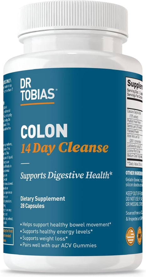 Dr. Tobias Colon 14 Day Cleanse, Advanced Gut Cleanse Detox for Women & Men with Cascara Sagrada, Psyllium Husk, Senna Leaf & Probiotics, Non GMO Colon Cleanse, 28 Capsules 1 2 Daily