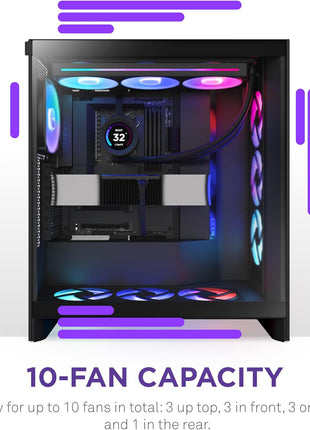 NZXT H7 Flow RGB - Mid-Tower ATX Airflow PC Case - Black | Airflow ATX build with pre-installed 360mm RGB fan unit. Bottom GPU cooling and CAM-ready lighting out of the box.