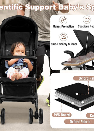 Baby Joy Lightweight Stroller, Compact Toddler Travel Stroller for Airplane, Infant Stroller w/Adjustable Backrest/Footrest/Canopy, 5-Point Harness, Storage Basket, Easy One-Hand Fold, Coffee