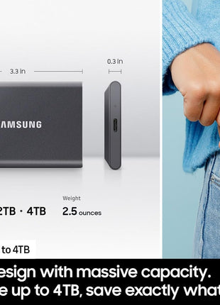 SAMSUNG T7 Portable SSD, 4TB External Solid State Drive, Speeds Up to 1,050MB/s, USB 3.2 Gen 2, Reliable Storage for Gaming, Students, Professionals, MU-PC4T0T/AM, Gray