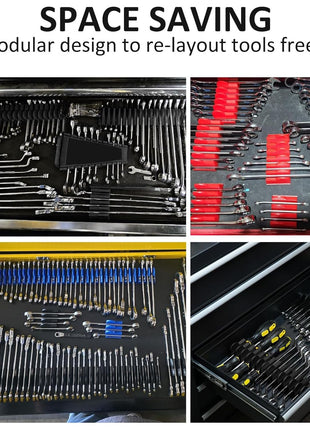 48 pcs MAGNETIC Modular Wrench Organizers for Tool Drawers - Wrench Rack with Metric&SAE Labels, Perfect Tool Storage Holder with Magnet. Gift for father, brother and boyfriend (Black with Magnets)