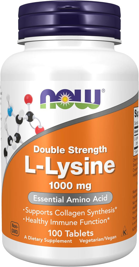 NOW Foods Supplements, (L Lysine Hydrochloride) 1,000 mg, Double Strength, Amino Acid, 100 Tablets