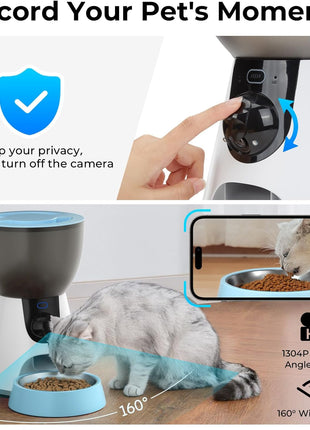 Ownpets Automatic Pet Feeder with Camera, 1304P HD Video with Night Vision, 2-Way Voice Interaction, 2.4G & 5G WiFi Food Dispenser with APP Control, 4L Timed Feeder for Cats and Dogs