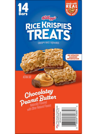 Rice Krispies Treats Crispy Rice Squares, Snack Bars, Chocolatey Peanut Butter, 10.8oz Box (14 Count)
