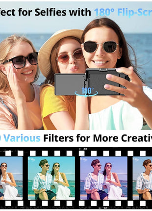 4K Digital Camera for Photography and Video, Autofocus 48MP Vlogging Camera for YouTube with 3'' 180°Flip Screen 16X Zoom Compact Travel Cameras with SD Card, 2 Batteries, Anti-Shake, Flash (Black)