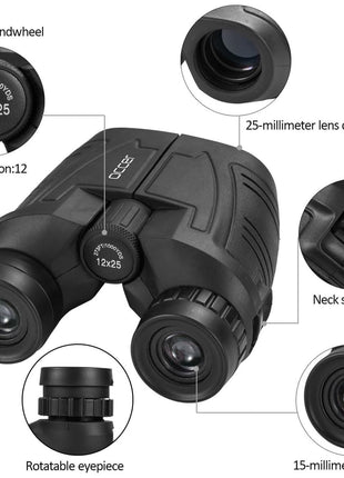 Occer 12x25 Compact Binoculars for Adults and Kids | High Powered, Easy Focus, Large Eyepiece for Bird Watching, Cruise Ship, Outdoor Hunting, Travel, Sightseeing