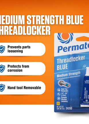 Permatex 24200 Medium Strength Threadlocker Blue, 6 ml, Automotive Threadlocker For Preventing Bolts From Loosening And Corrosion, Removable With Hand Tools