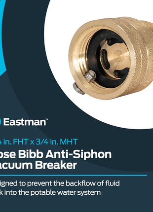 Eastman 3/4 Inch FHT x 3/4 Inch MHT Hose Bibb Anti Siphon Vacuum Breaker, Brass Plumbing Fitting, 20199