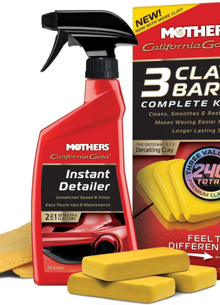 Mothers California Gold 3 Clay Bar Complete Kit, 3 80-gram Clay Bars + 16 oz. Instant Detailer + Microfiber Towel — Removes Contaminants, Restores Brilliance & Smoothness of Paint (07240)