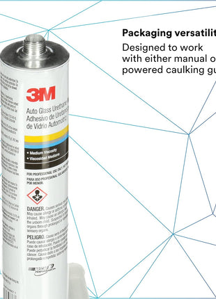 3M Auto Glass Urethane Windshield Adhesive, 08693, Medium Viscosity, High-Strength, Fast-Curing, 310 mL/10.5 fl oz Cartridge , Black