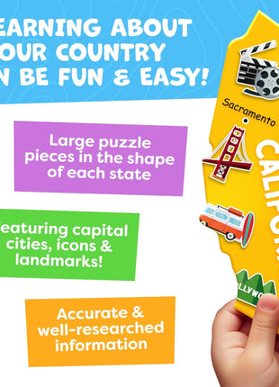 United States Puzzles for Kids Ages 4-6, 6-8, 3-5 - Educational Toys for Boys & Girls - 70Pcs USA Map Kids Puzzles with 50 States & Capitals - Floor Jigsaw Kids Puzzle - Learning Activities Gifts