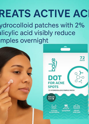 BAKE Salicylic Acid Pimple Patches, 72 Dots, Hydrocolloid Waterproof Acne Treatment, All Skin Types
