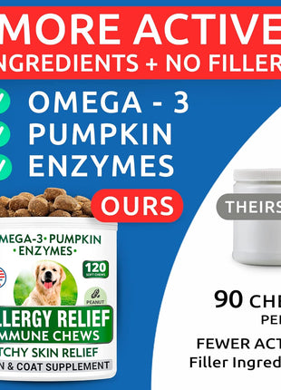 Allergy Relief + Probiotics & Digestive Enzymes for Dogs - Anti-Itch Skin & Coat Supplement - Omega 3 Fish Oil - Gut Health - Pet Diarrhea Gas Treatment, Upset Stomach Relief Pills, Digestion Health