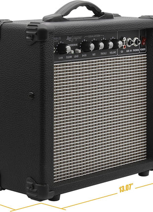 Leo Jaymz 20W Electric Guitar Amplifier - Clean and Distortion Channel - 3 Band Equalization and CD Line Input - Recording Studio, Practice Room, Small Courtyard (6.5 inch, Black)