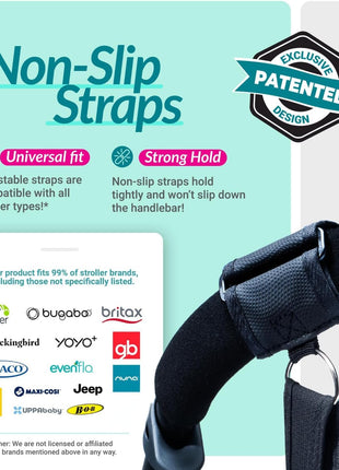Stroller Caddy Organizer, Cup Holder, Wipes Pocket, Non-Slip, Black