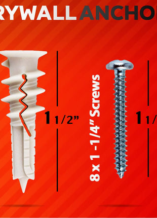 120Pcs #8 Self Drilling Drywall Anchors and Screws Kit | #8 x 1-1/4" Superb Wall Anchors Hold Up to 75lbs, No Drill Hole Required for Drywall Screws & Anchors Installation