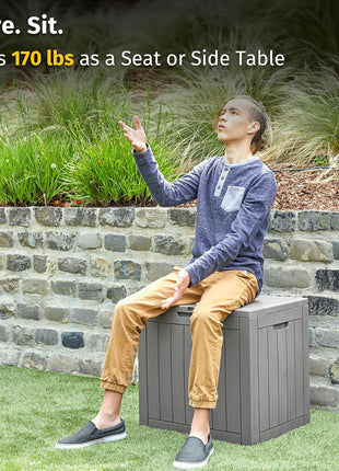 EAST OAK 120 Gallon Outdoor Storage Box | Large Resin Deck Box with Reinforced Stainless Steel Support | Waterproof & UV-Resistant Patio Storage Box for Cushions, Garden Tools & Accessories, Grey