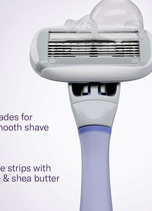 Flamingo Shaving Razor Set for Women - Original Razor Handle, 4 Blade Refills, and Shower Holder - Lilac