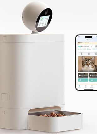AI Smart Automatic Cat Feeder with 360° Camera, 2K HD Night Vision & 2-Way Audio, Smart APP Control, Up to 16 Meals/Day, 5.5L Timed Food Dispenser for Cats and Dogs