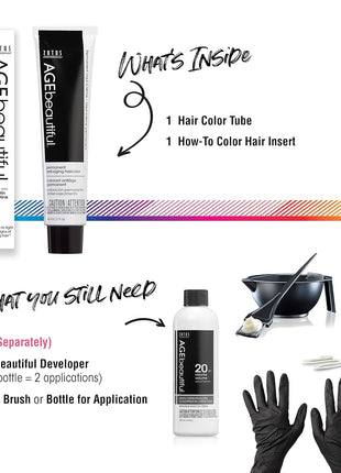 AGE beautiful Permanent Hair Color Cream, 100% Gray Coverage Hair Dye with Biotin Anti-Aging Formula for Fuller, Thicker Hair, Professional Salon Quality
