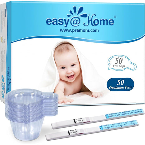Easy@Home Ovulation Predictor Kit, 50 LH Test Strips with 50 Urine Cups | Fertility Test Strips for Women (Width of 5mm), Designed for At-Home LH Monitoring, Daily Cycle Tracking
