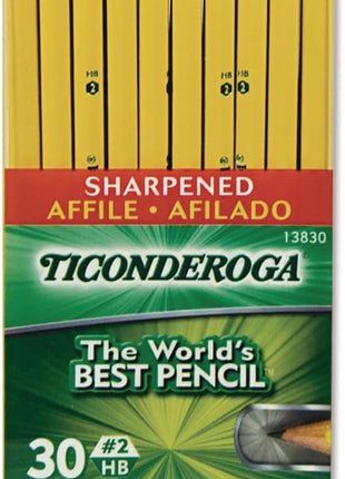 Ticonderoga Wood-Cased Pencils, Pre-Sharpened, #2 HB Soft, Yellow, 30 Count