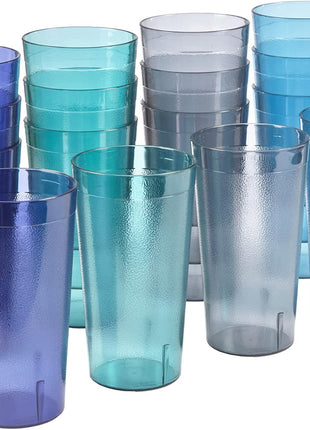 US Acrylic Cafe Plastic Reusable Tumblers (Set of 16) 20 ounce Water Cups Coastal Colors | Restaurant Style Drinking Glasses Value Set, Stackable, BPA free, Made in the USA | Top rack Dishwasher Safe
