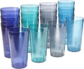 US Acrylic Cafe Plastic Reusable Tumblers (Set of 16) 20 ounce Water Cups Coastal Colors | Restaurant Style Drinking Glasses Value Set, Stackable, BPA free, Made in the USA | Top rack Dishwasher Safe