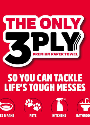 Brawny Tear A Square 3 Ply Paper Towels, 6 Double Rolls = 12 Regular Rolls, Strong, Absorbent, and Durable with 3 Sheet Sizes (Quarter, Half, Full)