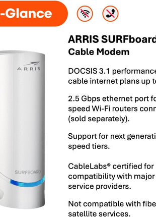 Arris Surfboard S34 DOCSIS 3.1 Multi-Gig Cable Modem | 2.5Gbps + 1Gbps Ethernet Ports | Compatible with Xfinity, Cox, Spectrum | Next Gen Upstream | Modem Only, Router Required