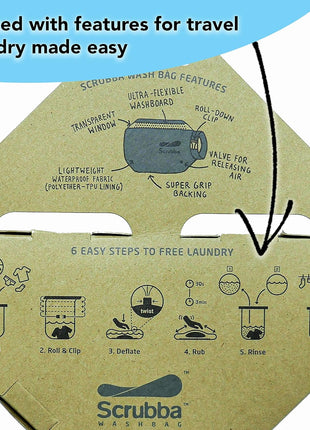 Scrubba Wash Bag Patented Washboard-in-a-BagTM 5 oz Travel Clothes Washer | Pack Light, Wash Anywhere Fast, Internal Washboard, Machine-Quality Wash, No Electricity, Camping, Backpacking, RV, Cruises
