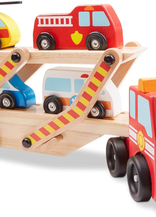 Melissa & Doug Emergency Vehicle Carrier Wooden Truck with 4 Rescue Vehicles