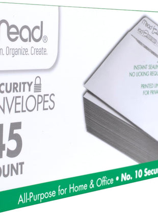 Mead #10 Security Business Envelopes Letter Size 4-1/8 inch x 9-1/2 inch Peel and Seal, Privacy Lined, No-Window, Press-It Seal-It Self-Adhesive for Home & Office Mailing, 45 Count (75026)