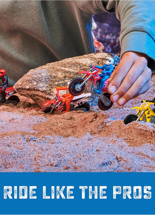 Supercross Authentic Die-Cast Motorcycles & Riders, 5-Pack | Includes 5 Bikes with Attached Pro Riders Like Ken Roczen, Metal Die-Cast Motors & Forks, Pretend Play Gifts for Kids Ages 3+