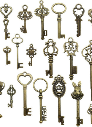 Youdiyla Vintage Skeleton Key in Antique Bronze Style - Set of 46pcs (HM107)