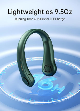 JISULIFE Portable Neck Fan, Hands Free Bladeless Fan, 5 Speeds, 4000 mAh | Battery Operated Wearable Personal Fan, Twistable, Rechargeable Travel Essentials, Gifts for Women Men-Dark Green
